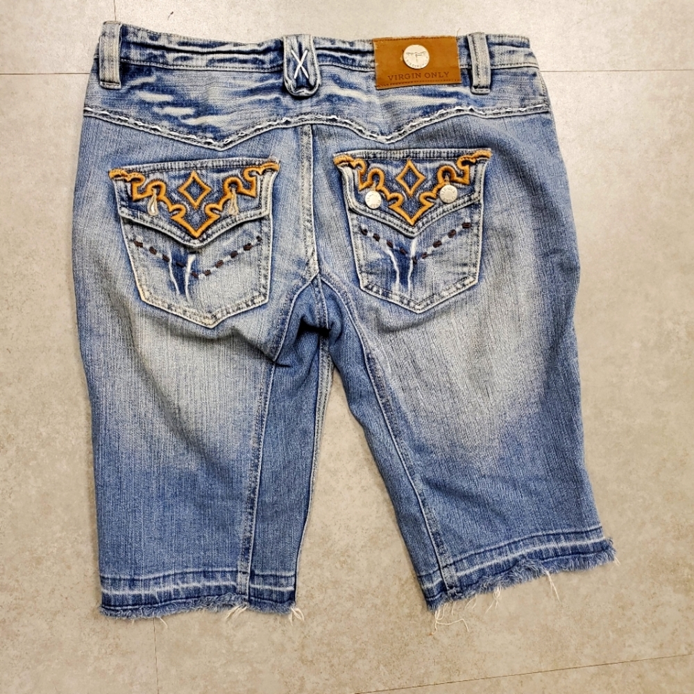 Virgin Jeans Western Rustic Women's Size 8/9 Capri Jeans Denim Blue While Tan